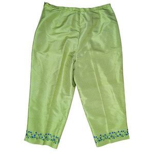 Robbie Bee 14 Green Gingham Silk Capri Pants Retro 50s 60s Cottagecore Floral